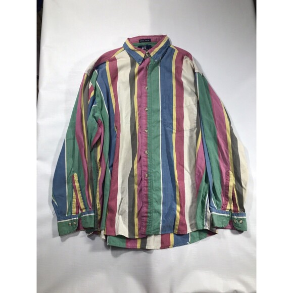 VTG 417 Van Heusen Shirt Men's XL Colorful Striped Button Up Short Sleeve - Picture 1 of 8